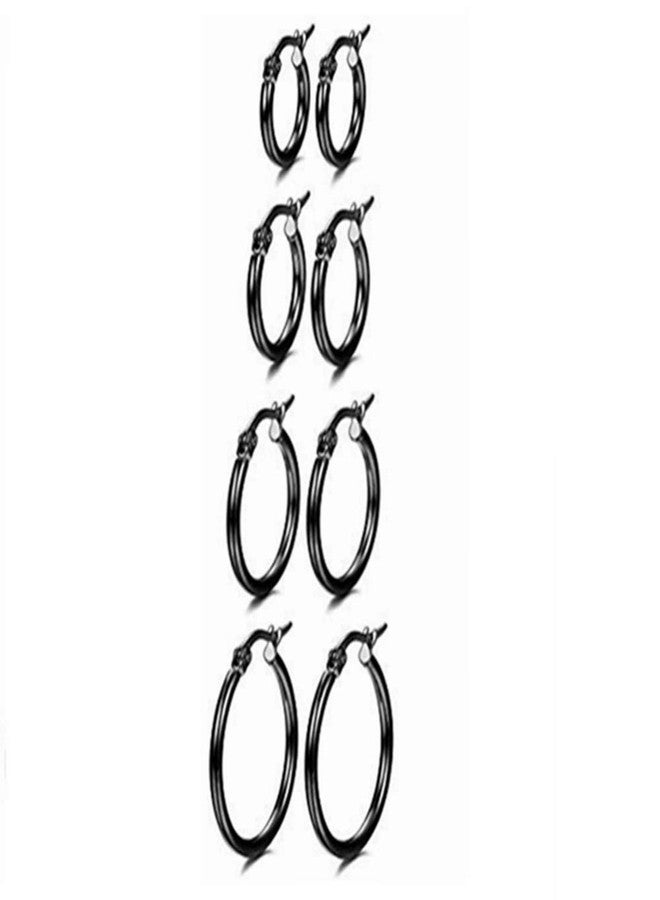 CVAYU 4 Pairs Stainless Steel Round Hoop Cute Huggie Earrings For Women Small Hoop Earring Set(10mm,15mm,20mm,25mm) (Black Tone-4Pairs) - Image 1